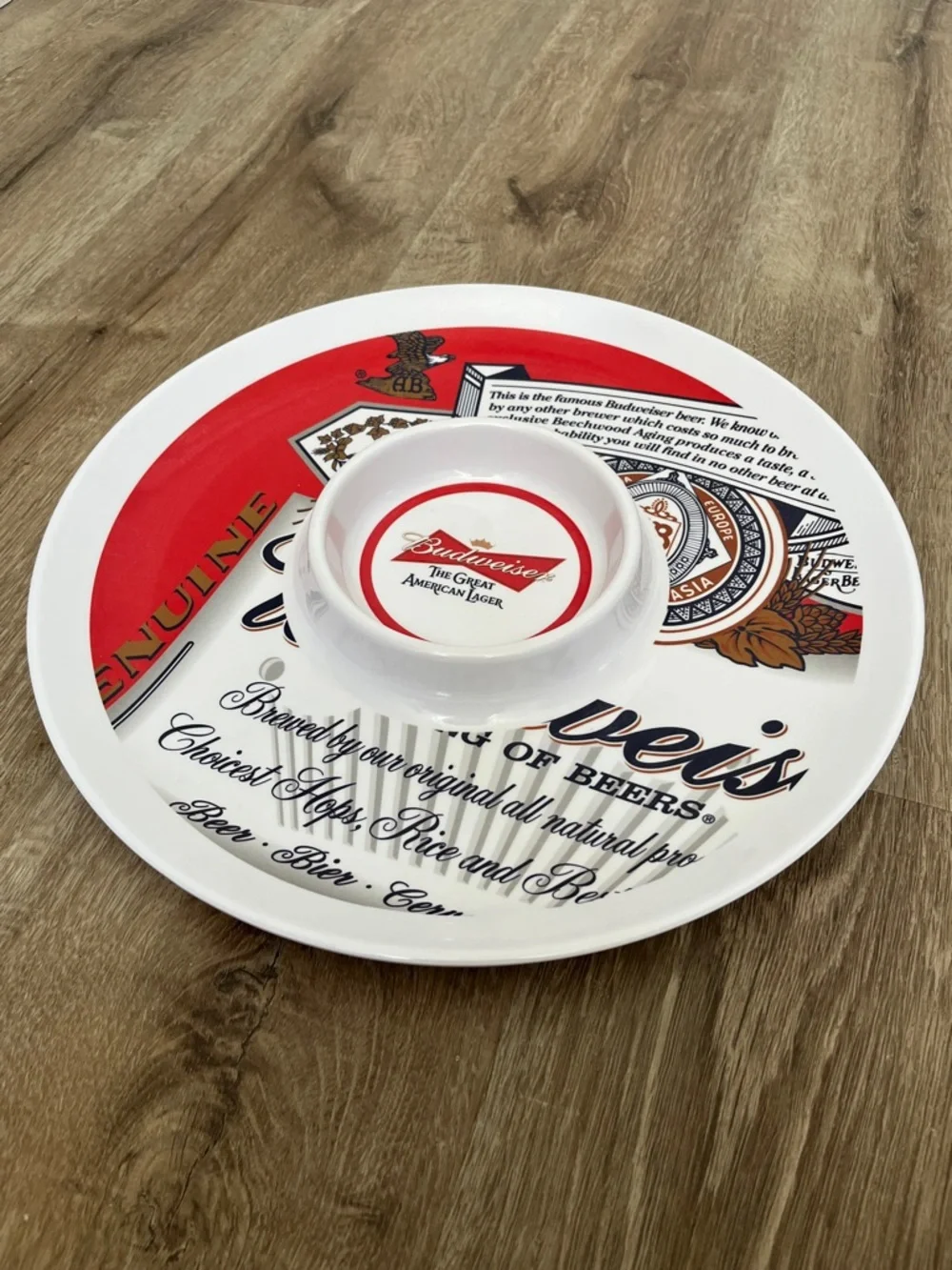 Budweiser Red White and Gold Serving Tray with Center Bowl